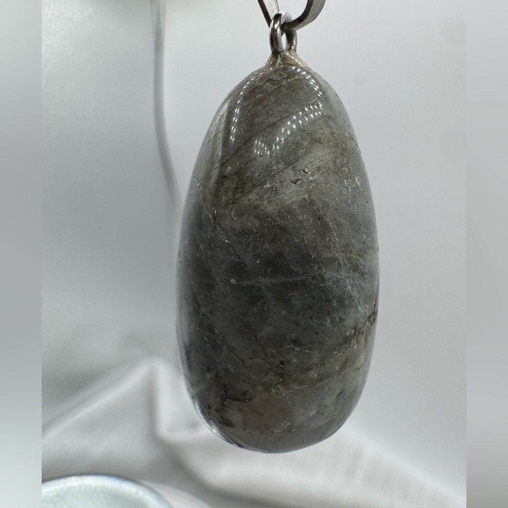 Labradorite gemstone, necklace pendant grey 1.75” comes on a rope cord New